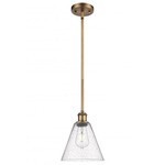 Berkshire Cone Stem Hung Pendant - Brushed Brass / Clear Seedy