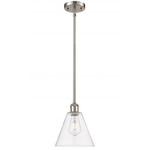 Berkshire Cone Stem Hung Pendant - Brushed Satin Nickel / Clear