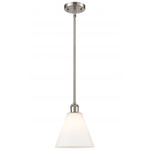Berkshire Cone Stem Hung Pendant - Brushed Satin Nickel / Matte White