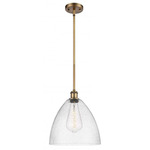 Bristol Glass Stem Pendant - Brushed Brass / Clear Seedy