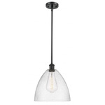 Bristol Glass Stem Pendant - Matte Black / Clear Seedy