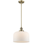 Franklin Restoration Bell Stem Hung Pendant - Brushed Brass / Matte White