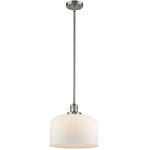 Franklin Restoration Bell Stem Hung Pendant - Brushed Satin Nickel / Matte White