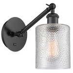 Cobbleskill Swing Arm Wall Sconce - Matte Black / Clear Ripple