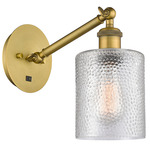 Cobbleskill Swing Arm Wall Sconce - Brushed Brass / Clear Ripple