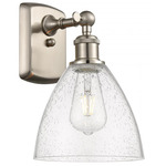 Bristol Glass Large Wall Sconce - Brushed Satin Nickel / Clear Seedy