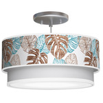Monstera Double Tiered Pendant - Brushed Nickel / Blue