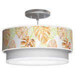 Monstera Double Tiered Pendant - Brushed Nickel / Green