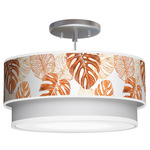 Monstera Double Tiered Pendant - Brushed Nickel / Brown