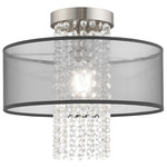 Bella Vista Black Semi Flush Mount - Brushed Nickel / Crystal