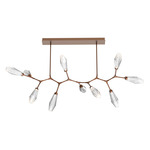 Aalto Linear 10 Light Modern Branch Chandelier - Burnished Bronze / Optic Ribbed Clear