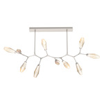 Aalto Linear 10 Light Modern Branch Chandelier - Metallic Beige Silver / Optic Ribbed Amber