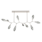 Aalto Linear 10 Light Modern Branch Chandelier - Metallic Beige Silver / Optic Ribbed Smoke