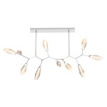 Aalto Linear 10 Light Modern Branch Chandelier - Classic Silver / Optic Ribbed Amber