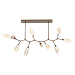 Aalto Linear Modern Branch Chandelier - Flat Bronze / Optic Ribbed Amber