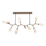 Aalto Linear 10 Light Modern Branch Chandelier - Flat Bronze / Optic Ribbed Amber