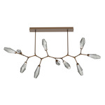 Aalto Linear Modern Branch Chandelier - Flat Bronze / Optic Ribbed Smoke
