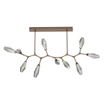 Aalto Linear 10 Light Modern Branch Chandelier - Flat Bronze / Optic Ribbed Smoke