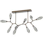 Aalto Linear Modern Branch Chandelier - Flat Bronze / Optic Ribbed Smoke