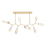 Aalto Linear 10 Light Modern Branch Chandelier - Gilded Brass / Optic Ribbed Amber