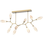 Aalto Linear Modern Branch Chandelier - Gilded Brass / Optic Ribbed Amber