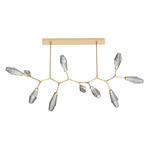 Aalto Linear 10 Light Modern Branch Chandelier - Gilded Brass / Optic Ribbed Smoke