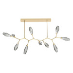 Aalto Linear Modern Branch Chandelier - Gilded Brass / Optic Ribbed Smoke