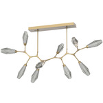 Aalto Linear Modern Branch Chandelier - Gilded Brass / Optic Ribbed Smoke