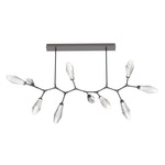 Aalto Linear 10 Light Modern Branch Chandelier - Graphite / Optic Ribbed Clear