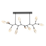 Aalto Linear 10 Light Modern Branch Chandelier - Matte Black / Optic Ribbed Amber