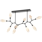 Aalto Linear Modern Branch Chandelier - Matte Black / Optic Ribbed Amber