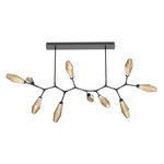 Aalto Linear 10 Light Modern Branch Chandelier - Matte Black / Optic Ribbed Bronze