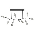 Aalto Linear 10 Light Modern Branch Chandelier - Matte Black / Optic Ribbed Smoke