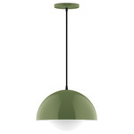 Axis Arcade Cord Hung Pendant with Glass Globe - Fern Green / Opal