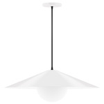 Axis Vessel Cord Hung Pendant with Glass Globe - White / Opal