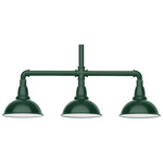 Cafe 3 Light Linear Outdoor Pendant - Forest Green / White