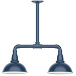 Cafe 2 Light Linear Outdoor Pendant - Navy / White
