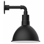 Deep Bowl Straight Arm Outdoor Wall Light - Black