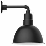 Deep Bowl Straight Arm Outdoor Wall Light - Black