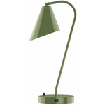 J-Series Angled Cone Table Lamp with USB Port - Fern Green