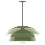Nest Cord Hung Pendant with Glass Globe - Fern Green / Opal