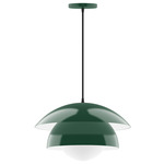Nest Cord Hung Pendant with Glass Globe - Forest Green / Opal
