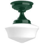 Schoolhouse Ceiling Light - Forest Green / Opal