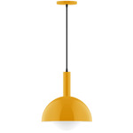 Stack Ray Pendant with Glass Globe - Bright Yellow / Opal