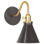 Uno Curved Arm Narrow Cone Wall Sconce - Brushed Brass / Architectural Bronze