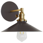 Uno Straight Arm Shallow Cone Wall Light - Brushed Brass / Architectural Bronze