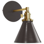 Uno Straight Arm Narrow Cone Wall Sconce - Brushed Brass / Architectural Bronze