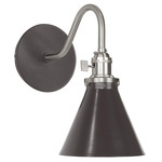 Uno Curved Arm Narrow Cone Wall Sconce - Brushed Nickel / Architectural Bronze