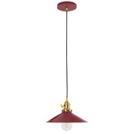 Uno Shallow Cone Pendant - Brushed Brass / Barn Red