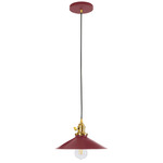 Uno Wide Cone Pendant - Brushed Brass / Barn Red